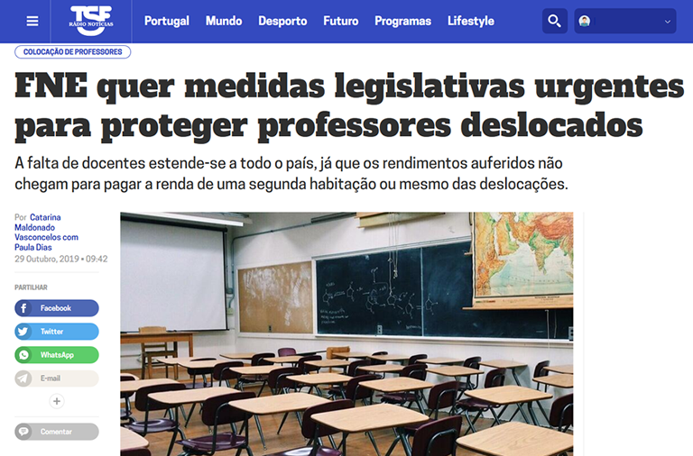FNE quer medidas legislativas urgentes para proteger professores deslocados